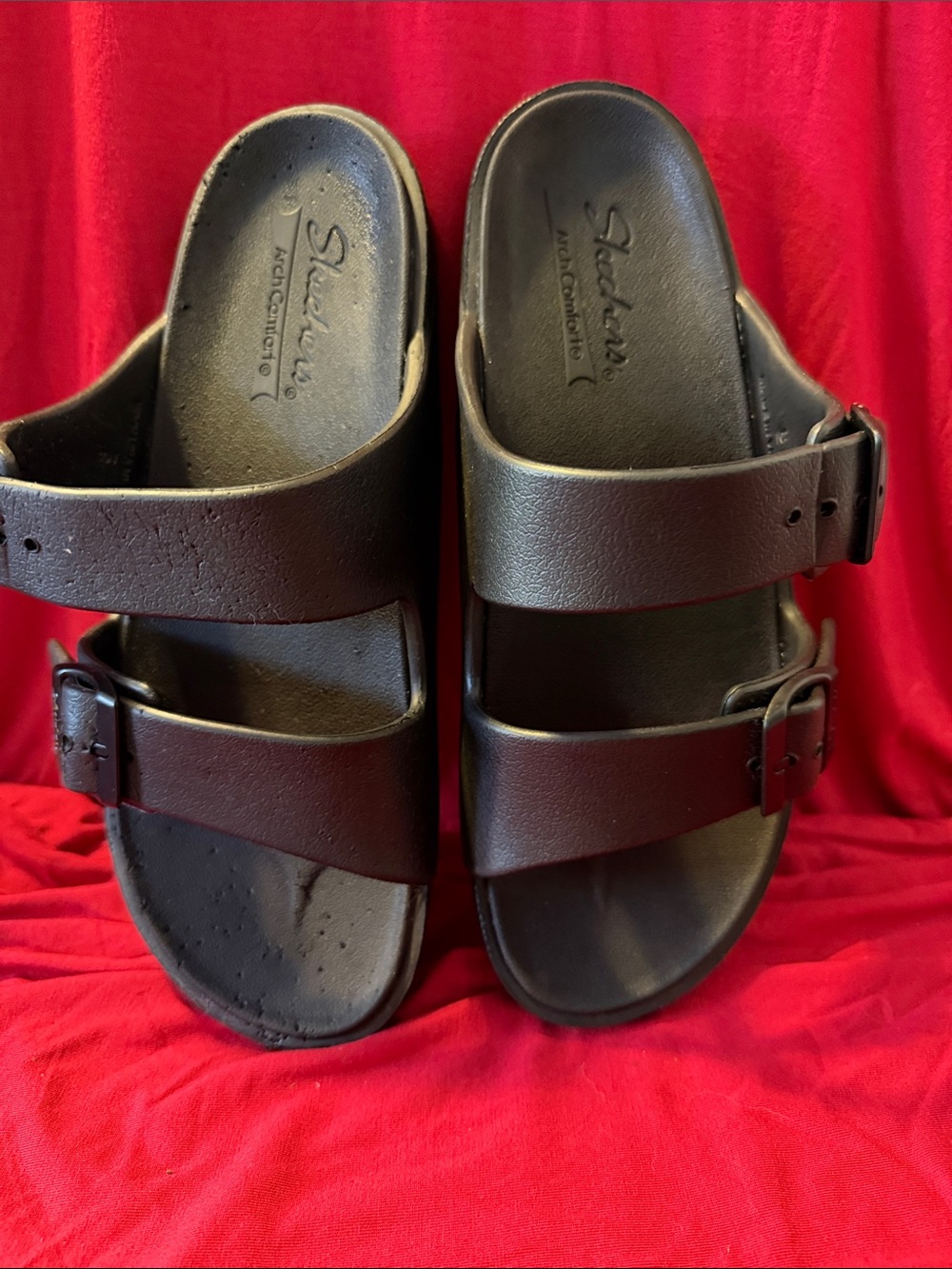 Skechers Men’s Black Double-Buckle Slide Sandals